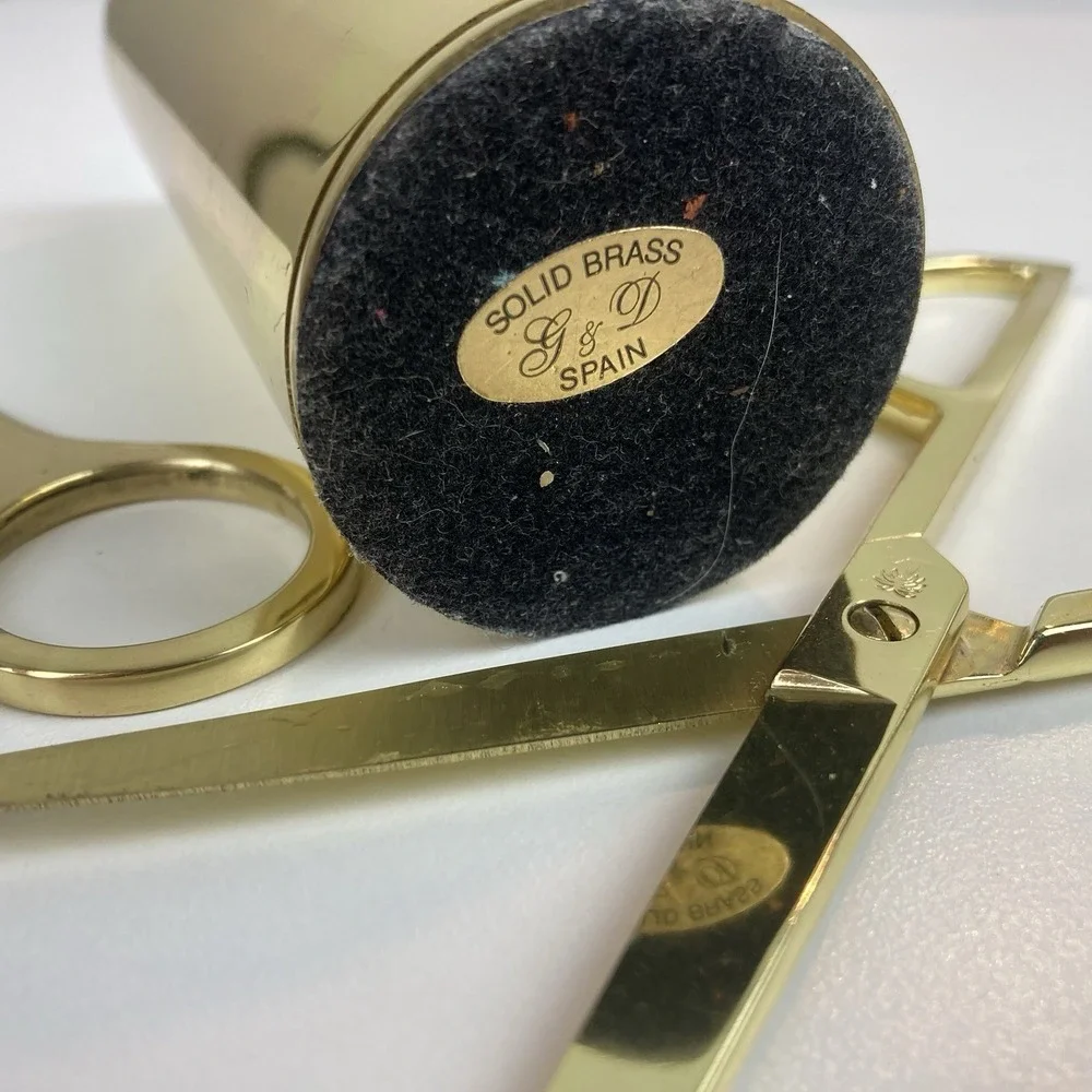 Vintage Modernist Solid Brass Gold Tone Scissors / Letter Opener Desk Set with H